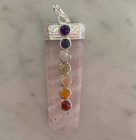 Rose Quartz Crystal Pendant with Chakra Stones