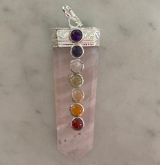 Rose Quartz Crystal Pendant with Chakra Stones